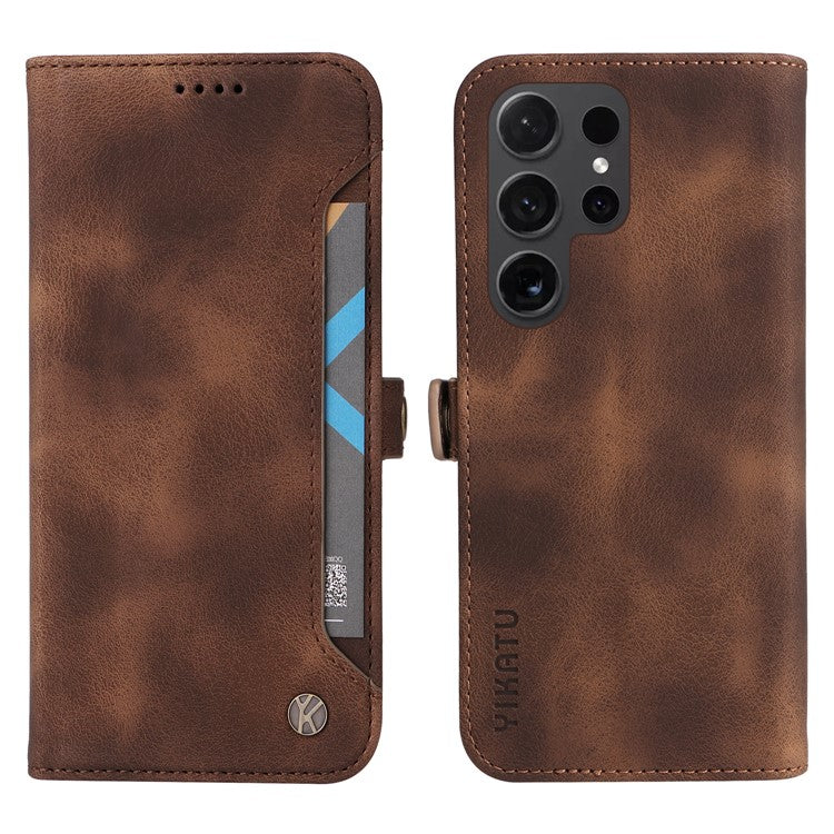 YIKATU YK-002 For Samsung Galaxy S24 Ultra Case PU Leather Flip Cell Phone Cover with Outer Card Slot - Brown