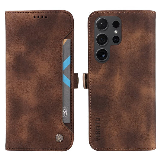 YIKATU YK-002 For Samsung Galaxy S24 Ultra Case PU Leather Flip Cell Phone Cover with Outer Card Slot - Brown