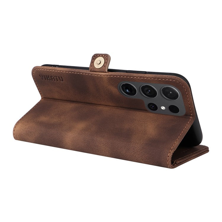 YIKATU YK-002 For Samsung Galaxy S24 Ultra Case PU Leather Flip Cell Phone Cover with Outer Card Slot - Brown