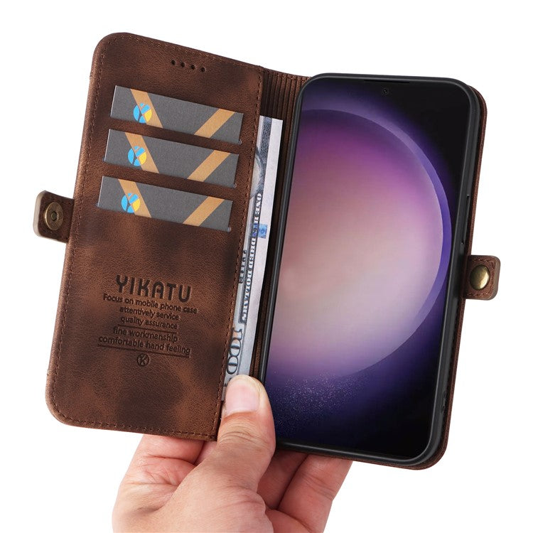 YIKATU YK-002 For Samsung Galaxy S24 Ultra Case PU Leather Flip Cell Phone Cover with Outer Card Slot - Brown