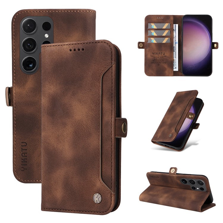 YIKATU YK-002 For Samsung Galaxy S24 Ultra Case PU Leather Flip Cell Phone Cover with Outer Card Slot - Brown