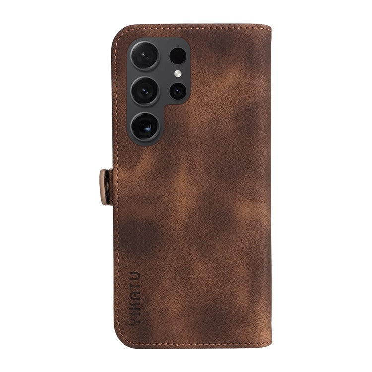 YIKATU YK-002 For Samsung Galaxy S24 Ultra Case PU Leather Flip Cell Phone Cover with Outer Card Slot - Brown