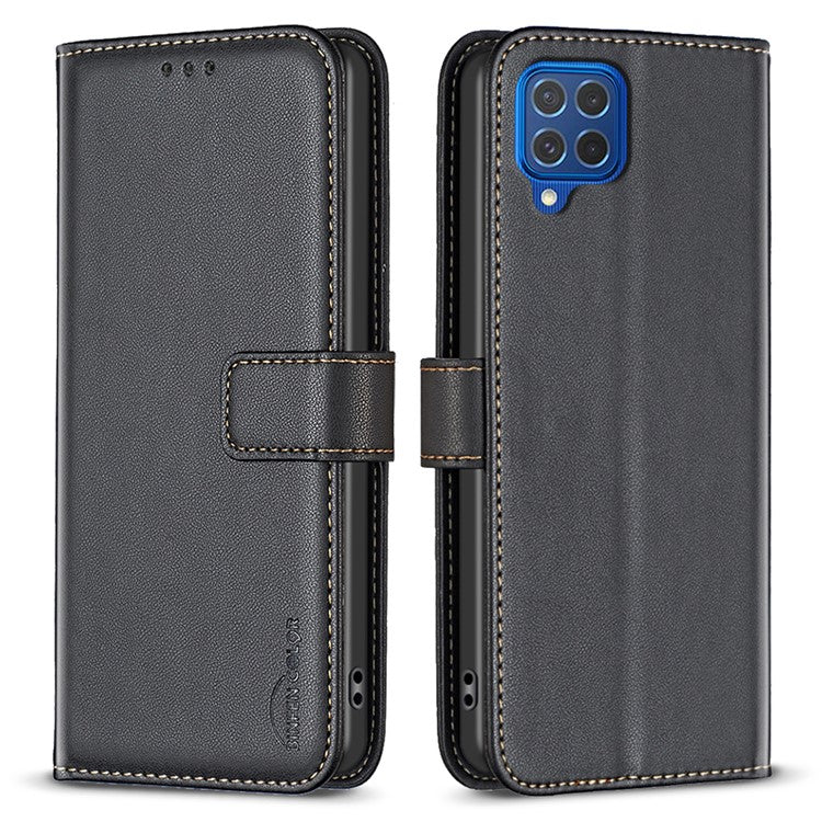 BINFEN COLOR BF17 For Samsung Galaxy M62 / F62 Case Flip Design PU Leather Full Protection Phone Cover - Black