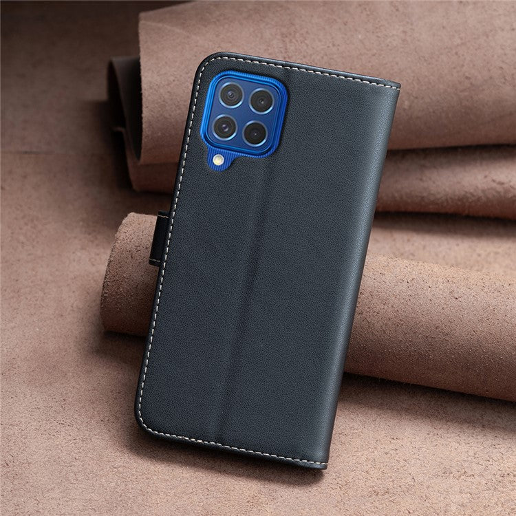 BINFEN COLOR BF17 For Samsung Galaxy M62 / F62 Case Flip Design PU Leather Full Protection Phone Cover - Black