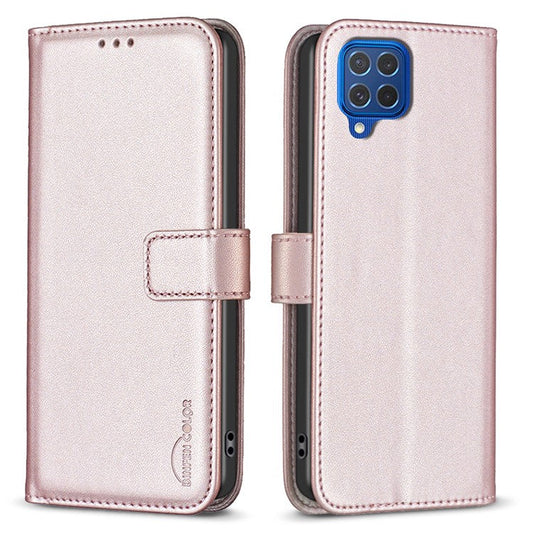 BINFEN COLOR BF17 For Samsung Galaxy M62 / F62 Case Flip Design PU Leather Full Protection Phone Cover - Rose Gold