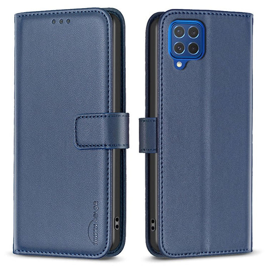 BINFEN COLOR BF17 For Samsung Galaxy M62 / F62 Case Flip Design PU Leather Full Protection Phone Cover - Blue