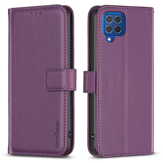 BINFEN COLOR BF17 For Samsung Galaxy M62 / F62 Case Flip Design PU Leather Full Protection Phone Cover - Dark Purple
