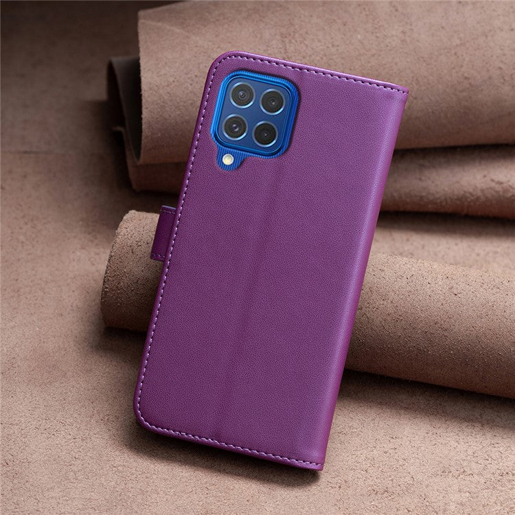BINFEN COLOR BF17 For Samsung Galaxy M62 / F62 Case Flip Design PU Leather Full Protection Phone Cover - Dark Purple
