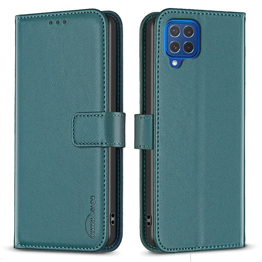 BINFEN COLOR BF17 For Samsung Galaxy M62 / F62 Case Flip Design PU Leather Full Protection Phone Cover - Green