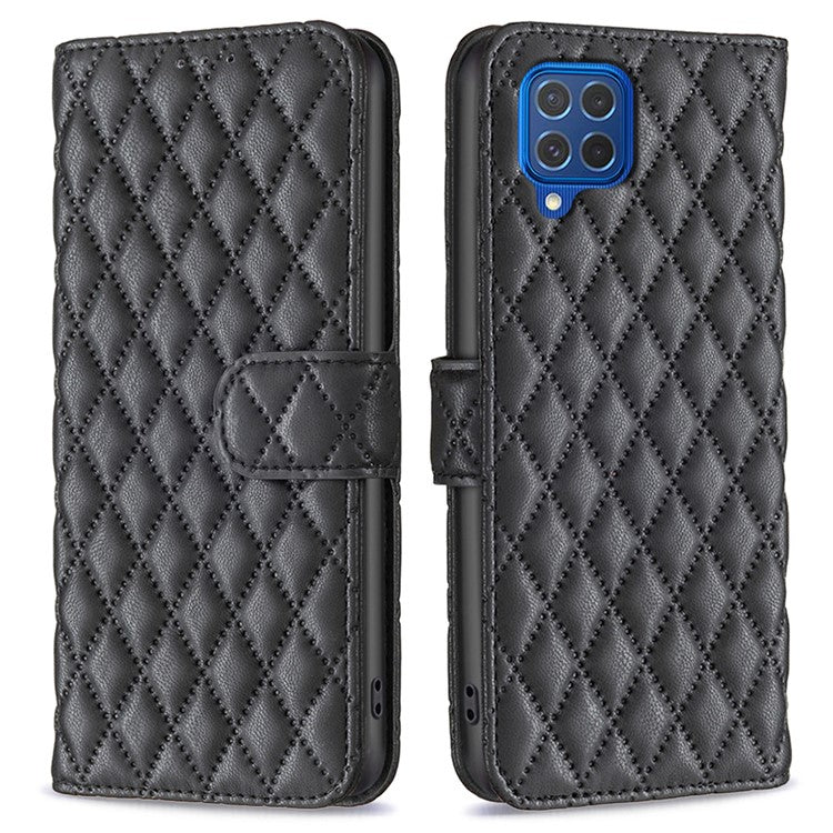 BINFEN COLOR BF Style-14 For Samsung Galaxy M62 / F62 Wallet Case Rhombus Leather Phone Cover - Black