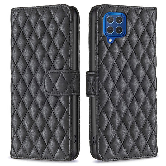 BINFEN COLOR BF Style-14 For Samsung Galaxy M62 / F62 Wallet Case Rhombus Leather Phone Cover - Black