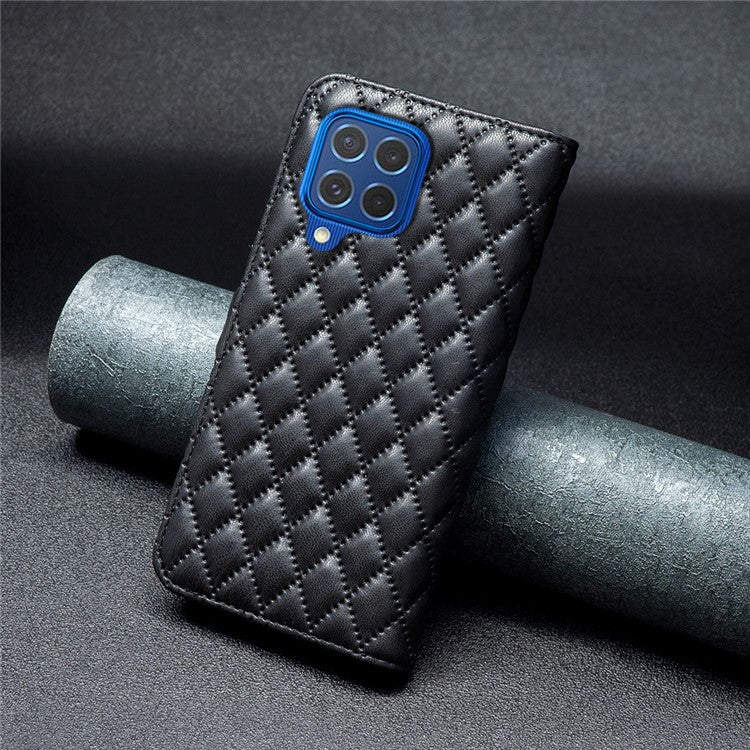 BINFEN COLOR BF Style-14 For Samsung Galaxy M62 / F62 Wallet Case Rhombus Leather Phone Cover - Black