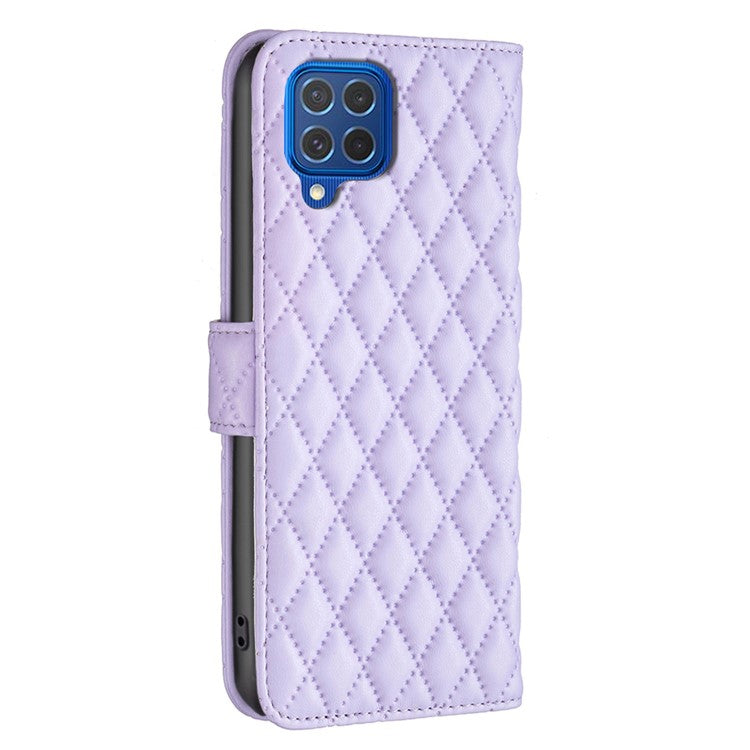 BINFEN COLOR BF Style-14 For Samsung Galaxy M62 / F62 Wallet Case Rhombus Leather Phone Cover - Purple