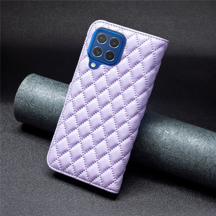 BINFEN COLOR BF Style-14 For Samsung Galaxy M62 / F62 Wallet Case Rhombus Leather Phone Cover - Purple