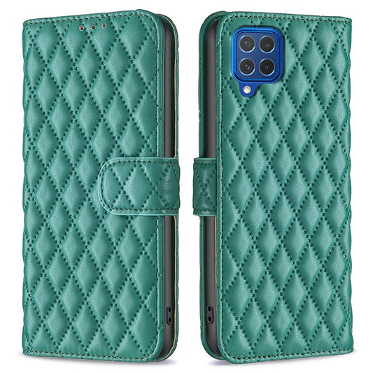 BINFEN COLOR BF Style-14 For Samsung Galaxy M62 / F62 Wallet Case Rhombus Leather Phone Cover - Green