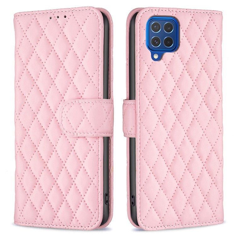 BINFEN COLOR BF Style-14 For Samsung Galaxy M62 / F62 Wallet Case Rhombus Leather Phone Cover - Pink