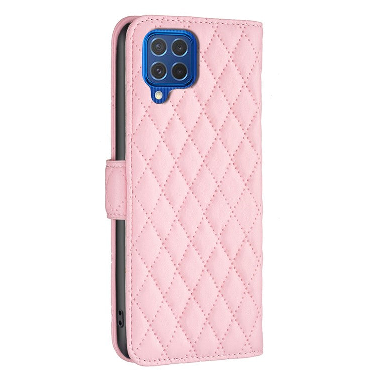 BINFEN COLOR BF Style-14 For Samsung Galaxy M62 / F62 Wallet Case Rhombus Leather Phone Cover - Pink