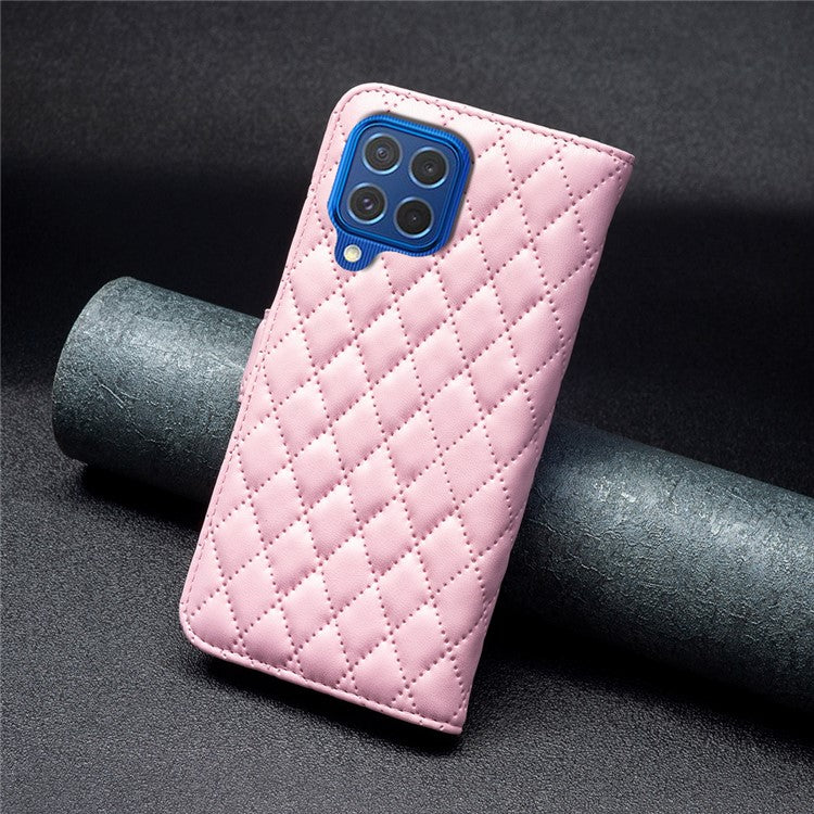 BINFEN COLOR BF Style-14 For Samsung Galaxy M62 / F62 Wallet Case Rhombus Leather Phone Cover - Pink