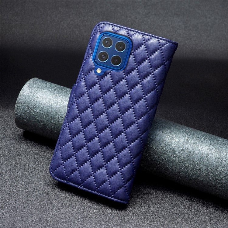 BINFEN COLOR BF Style-14 For Samsung Galaxy M62 / F62 Wallet Case Rhombus Leather Phone Cover - Blue