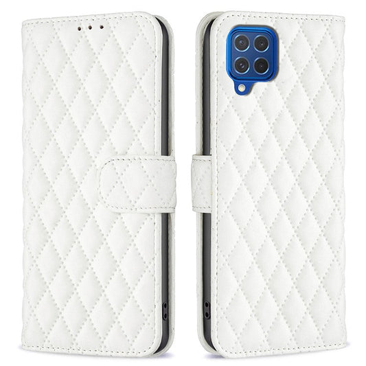 BINFEN COLOR BF Style-14 For Samsung Galaxy M62 / F62 Wallet Case Rhombus Leather Phone Cover - White