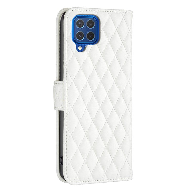BINFEN COLOR BF Style-14 For Samsung Galaxy M62 / F62 Wallet Case Rhombus Leather Phone Cover - White