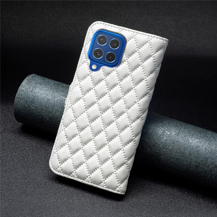 BINFEN COLOR BF Style-14 For Samsung Galaxy M62 / F62 Wallet Case Rhombus Leather Phone Cover - White