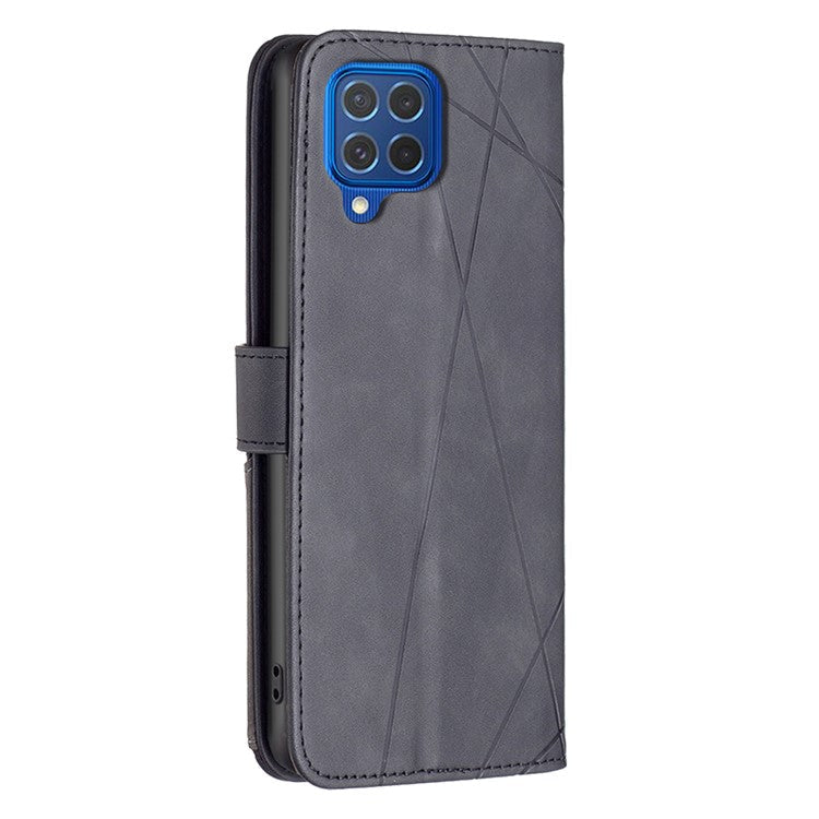 BINFEN COLOR For Samsung Galaxy M62 / F62 Phone Cases Wallet Stand Geometry Imprinted Leather Cover - Black