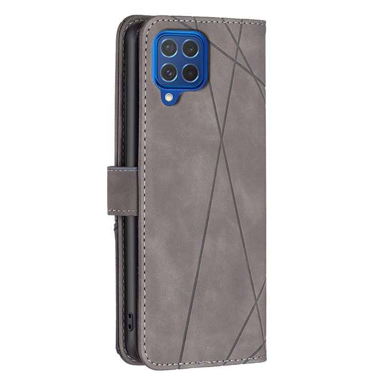 BINFEN COLOR For Samsung Galaxy M62 / F62 Phone Cases Wallet Stand Geometry Imprinted Leather Cover - Grey