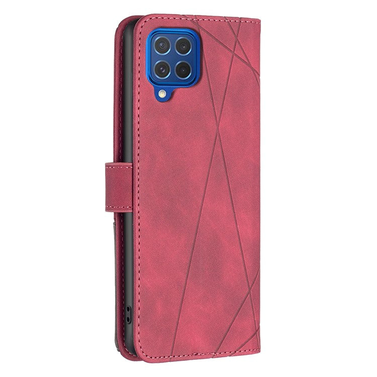 BINFEN COLOR For Samsung Galaxy M62 / F62 Phone Cases Wallet Stand Geometry Imprinted Leather Cover - Red