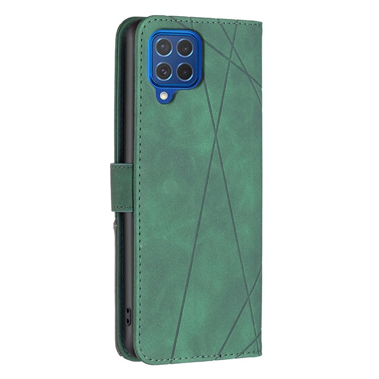 BINFEN COLOR For Samsung Galaxy M62 / F62 Phone Cases Wallet Stand Geometry Imprinted Leather Cover - Green