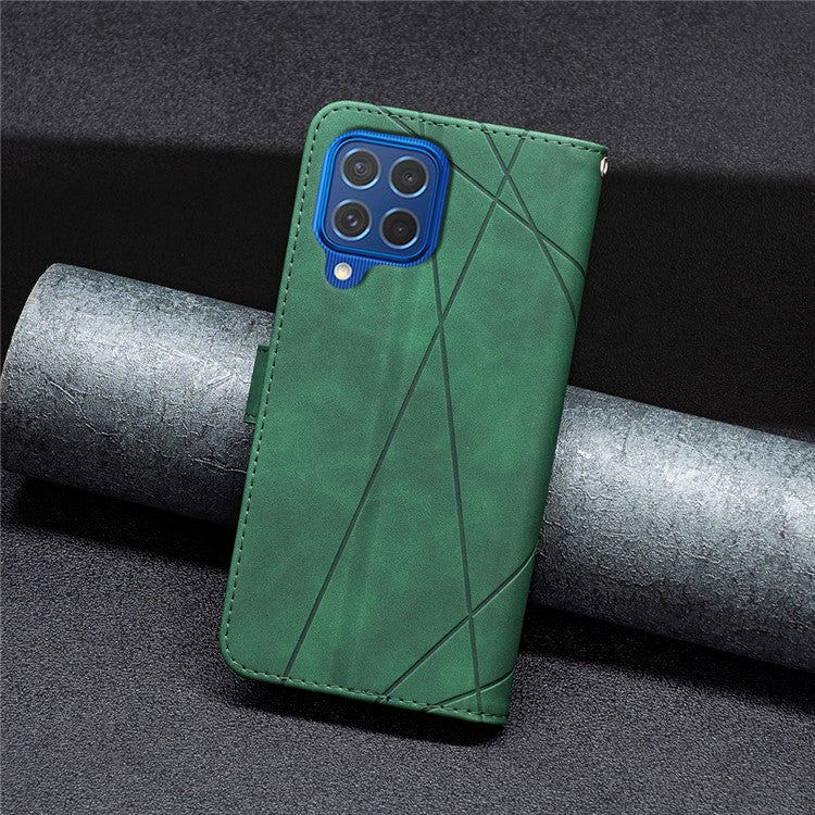 BINFEN COLOR For Samsung Galaxy M62 / F62 Phone Cases Wallet Stand Geometry Imprinted Leather Cover - Green