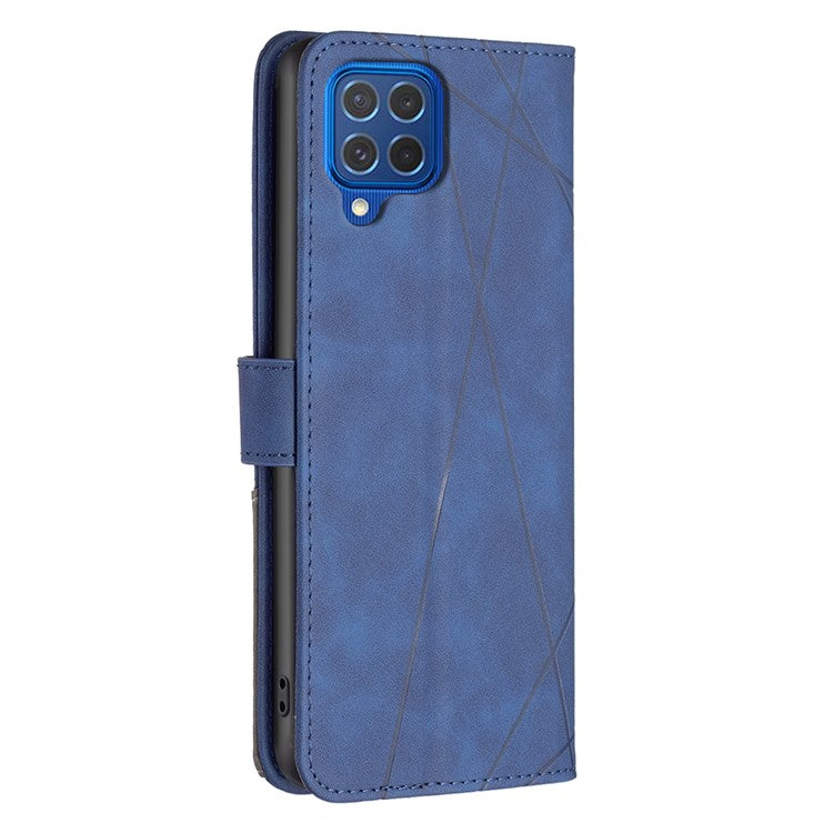 BINFEN COLOR For Samsung Galaxy M62 / F62 Phone Cases Wallet Stand Geometry Imprinted Leather Cover - Blue