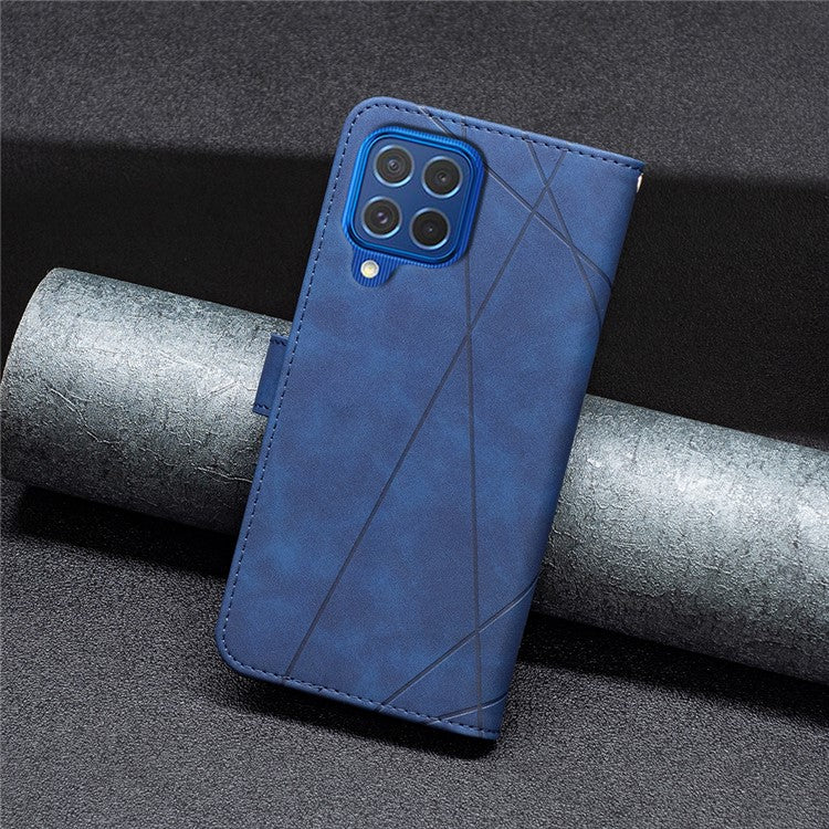 BINFEN COLOR For Samsung Galaxy M62 / F62 Phone Cases Wallet Stand Geometry Imprinted Leather Cover - Blue