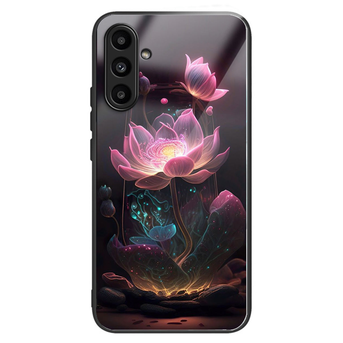 For Samsung Galaxy A14 5G / A14 4G Case Pattern Printed Tempered Glass+TPU Phone Cover - Pink Lotus