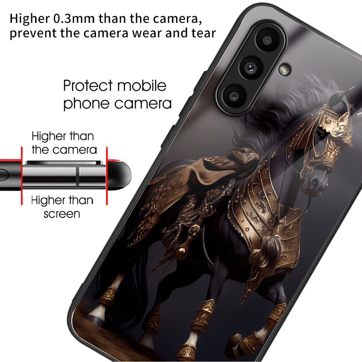 For Samsung Galaxy A14 5G / A14 4G Case Pattern Printed Tempered Glass+TPU Phone Cover - Masked Horse