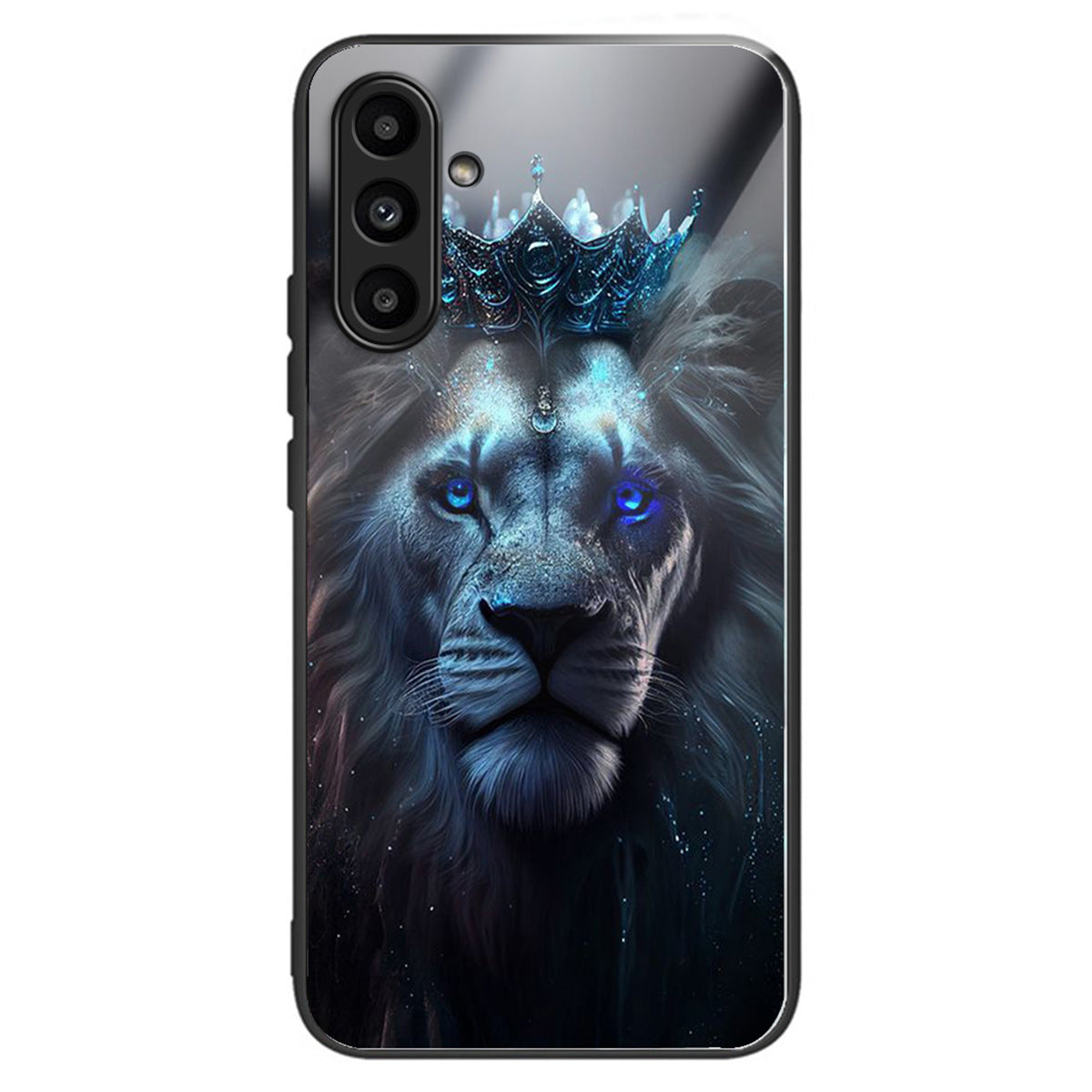 For Samsung Galaxy A14 5G / A14 4G Case Pattern Printed Tempered Glass+TPU Phone Cover - Blue Lion