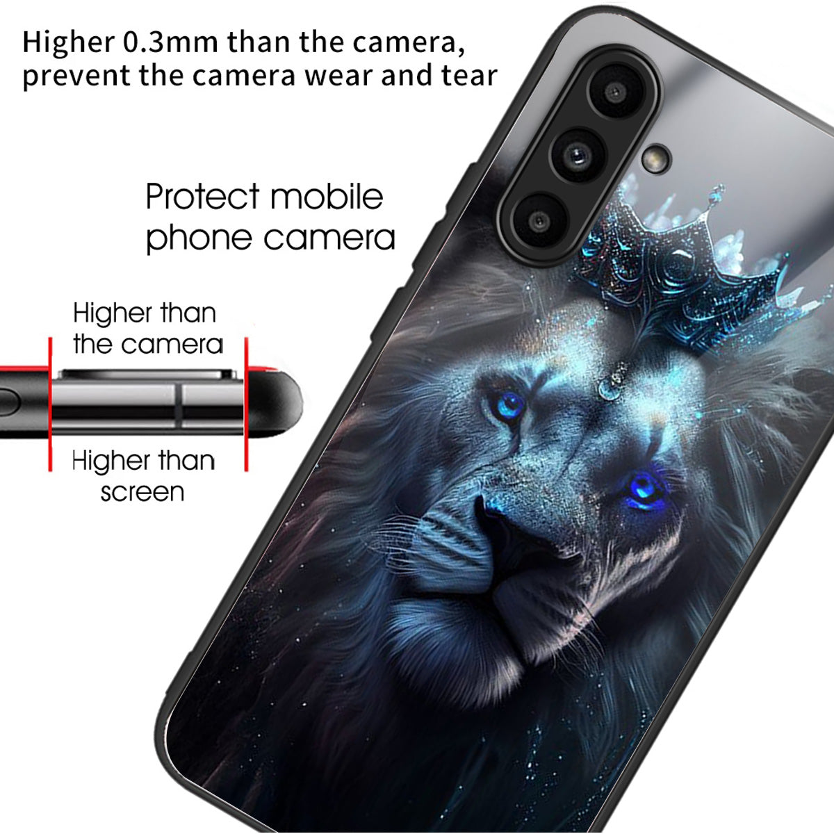 For Samsung Galaxy A14 5G / A14 4G Case Pattern Printed Tempered Glass+TPU Phone Cover - Blue Lion