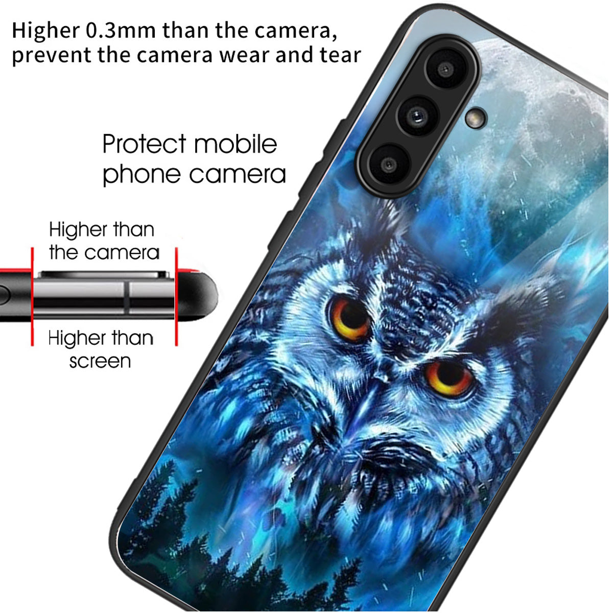 For Samsung Galaxy A14 5G / A14 4G Case Pattern Printed Tempered Glass+TPU Phone Cover - Forest Owl