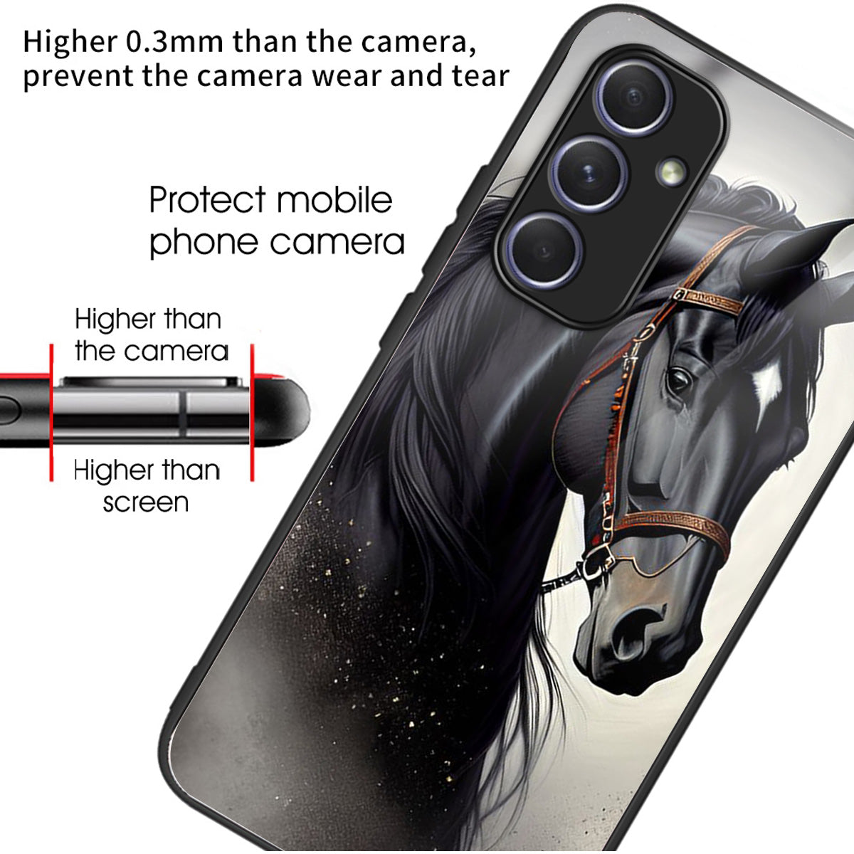 For Samsung Galaxy A54 5G Case Anti-Drop Tempered Glass+TPU Pattern Print Phone Cover - Horse