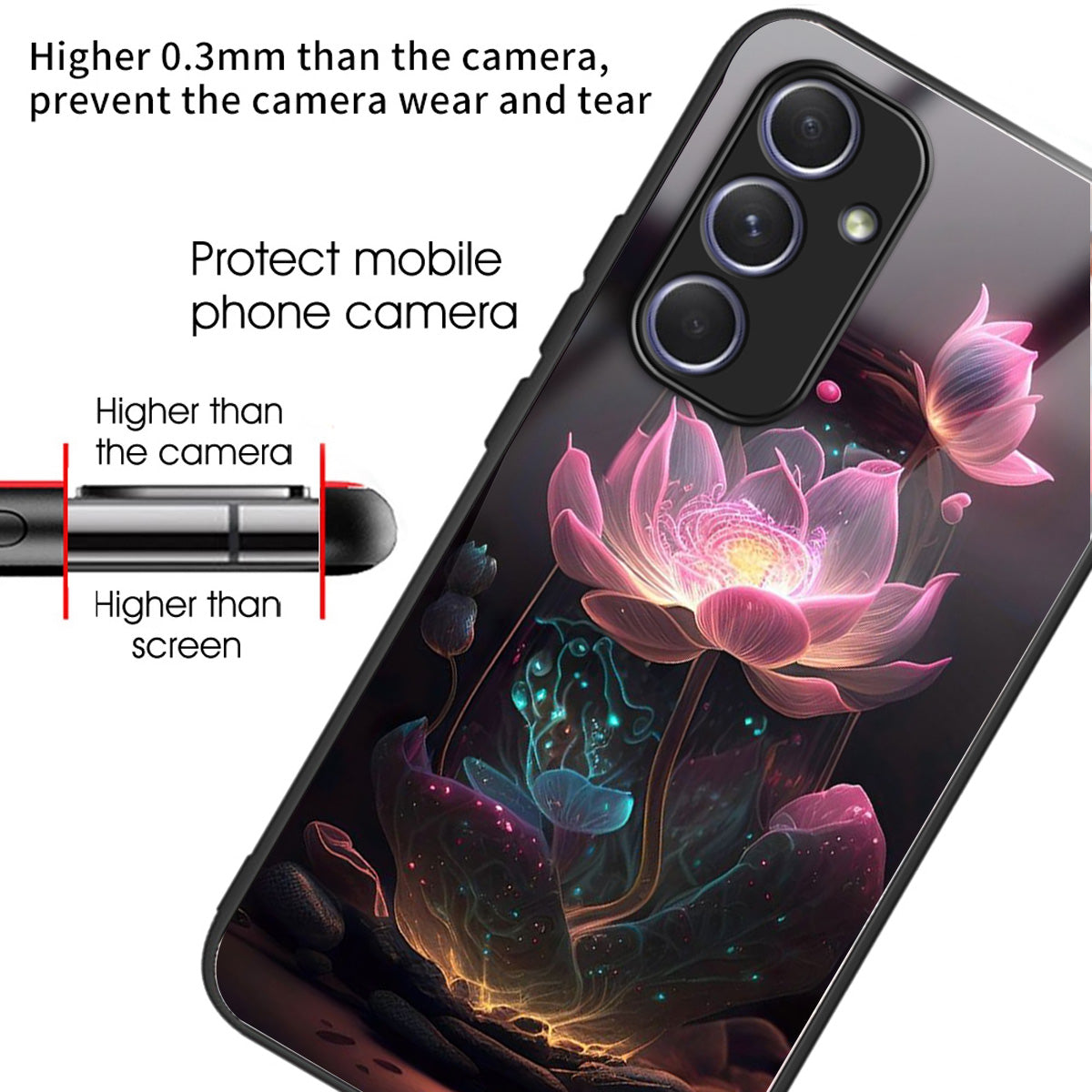 For Samsung Galaxy A54 5G Case Anti-Drop Tempered Glass+TPU Pattern Print Phone Cover - Pink Lotus