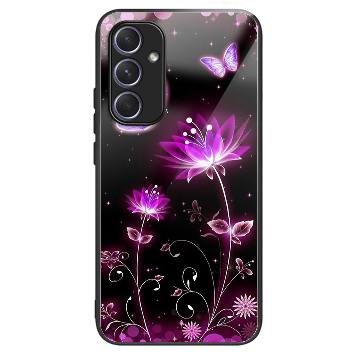 For Samsung Galaxy A54 5G Case Anti-Drop Tempered Glass+TPU Pattern Print Phone Cover - Fluorescent Lotus