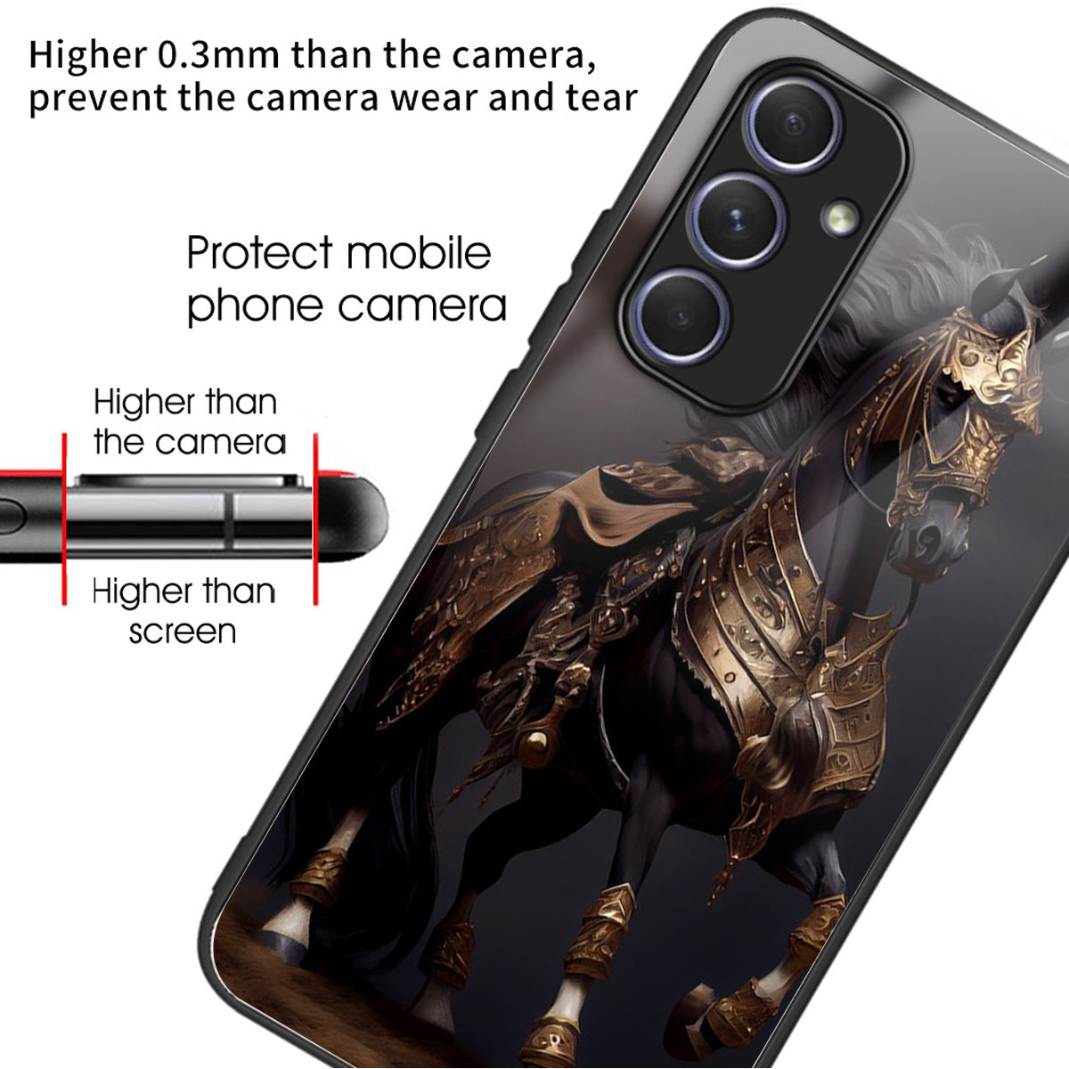 For Samsung Galaxy A54 5G Case Anti-Drop Tempered Glass+TPU Pattern Print Phone Cover - Masked Horse