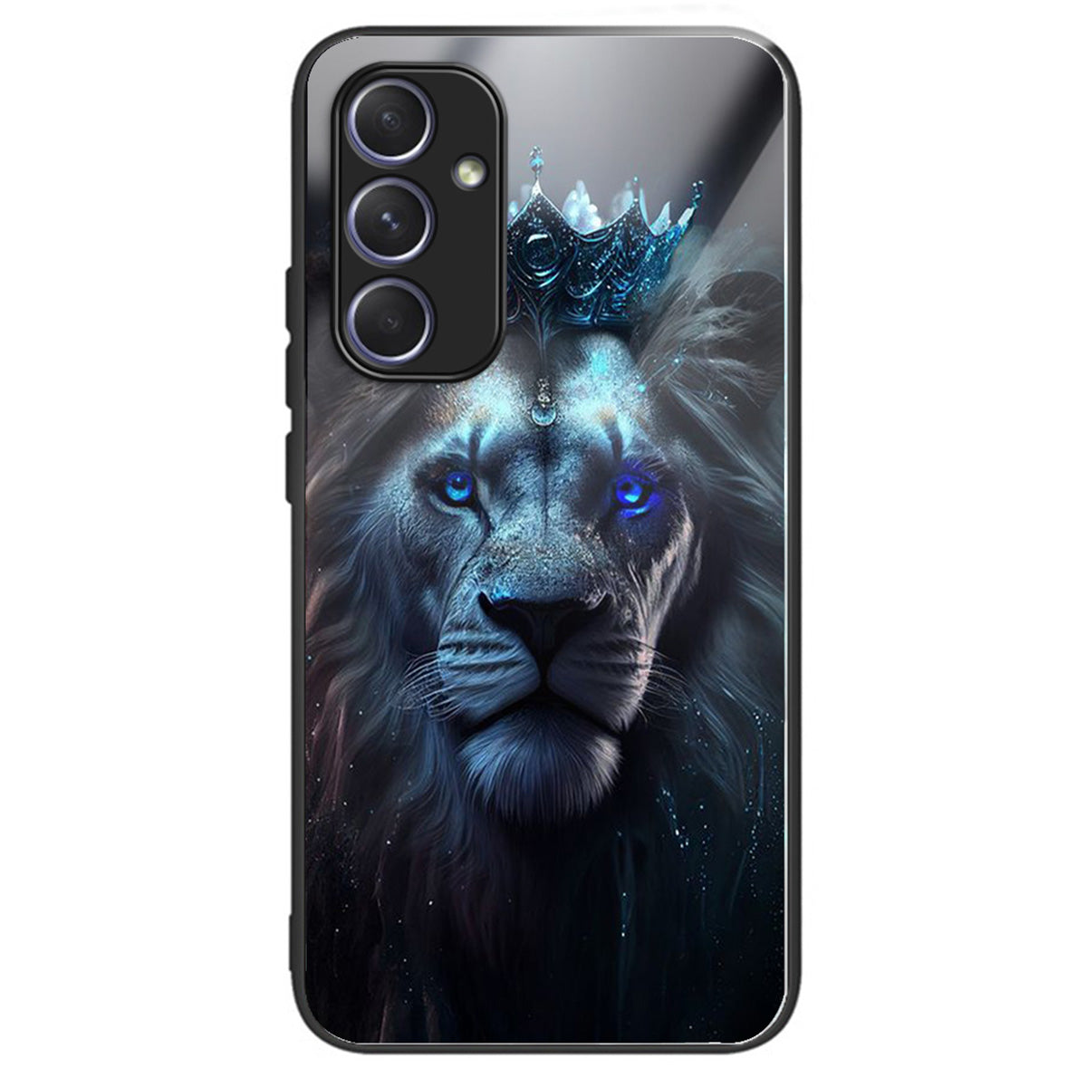 For Samsung Galaxy A54 5G Case Anti-Drop Tempered Glass+TPU Pattern Print Phone Cover - Blue Lion