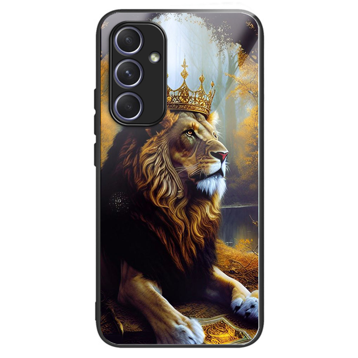 For Samsung Galaxy A54 5G Case Anti-Drop Tempered Glass+TPU Pattern Print Phone Cover - Lion King