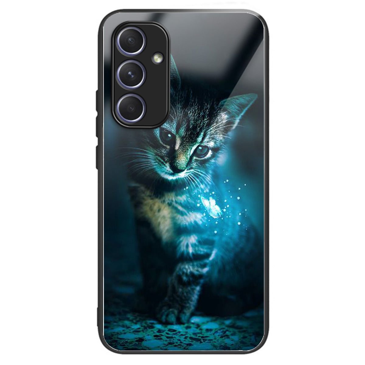 For Samsung Galaxy A54 5G Case Anti-Drop Tempered Glass+TPU Pattern Print Phone Cover - Cat