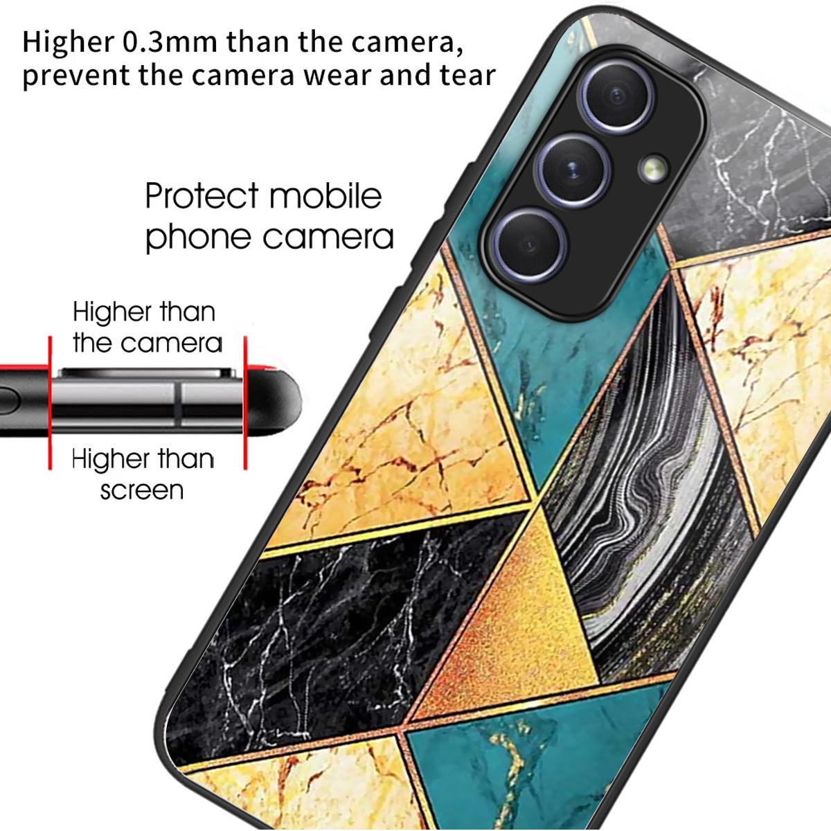 For Samsung Galaxy A54 5G Case Anti-Drop Tempered Glass+TPU Pattern Print Phone Cover - Splicing Marble