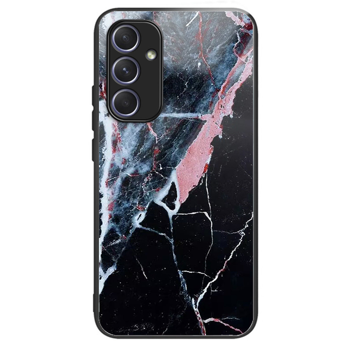 For Samsung Galaxy A54 5G Case Anti-Drop Tempered Glass+TPU Pattern Print Phone Cover - Black Marble