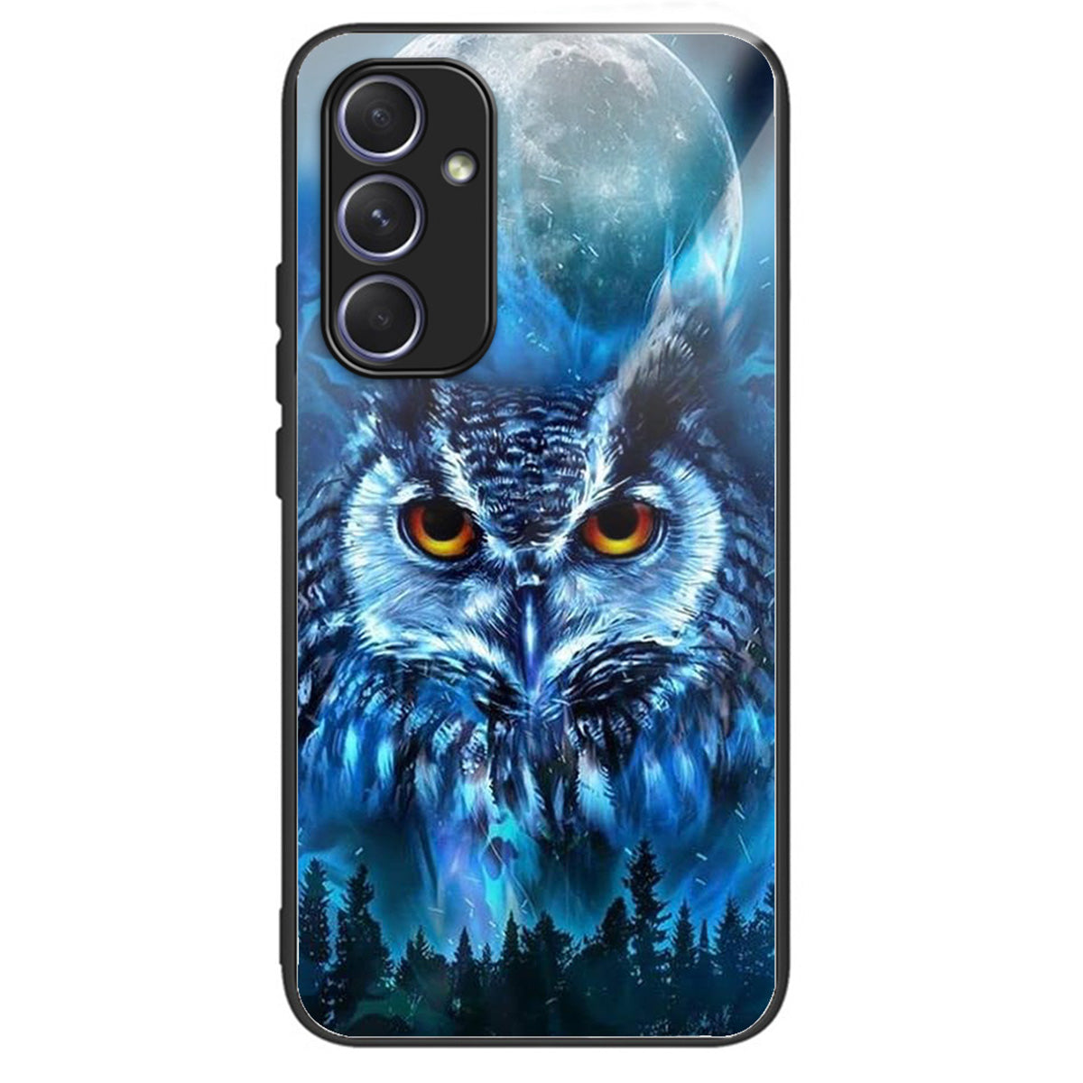 For Samsung Galaxy A54 5G Case Anti-Drop Tempered Glass+TPU Pattern Print Phone Cover - Forest Owl