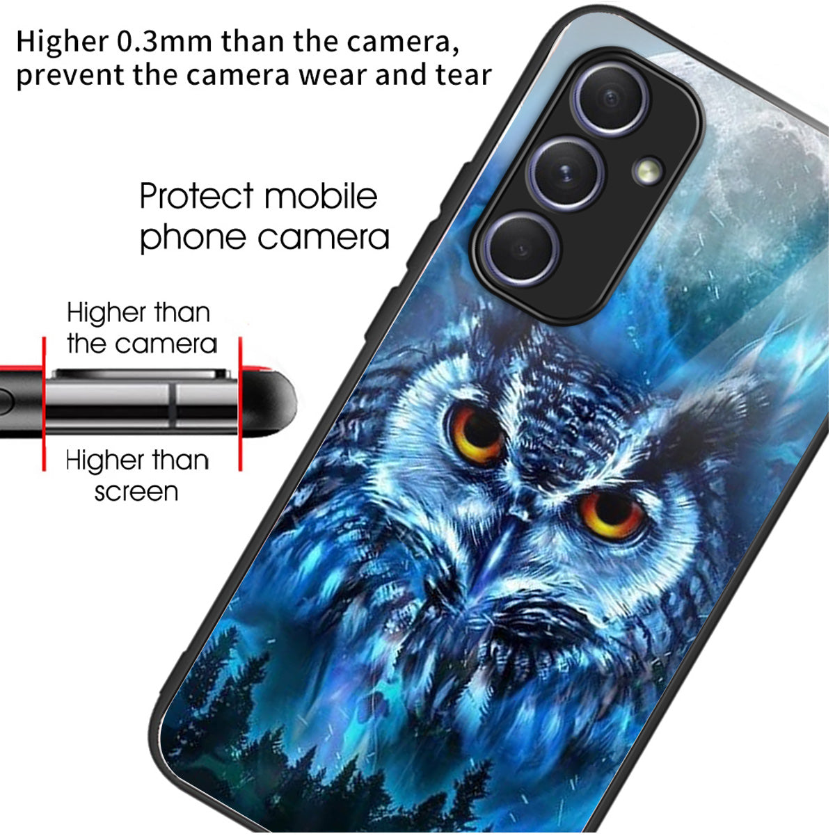 For Samsung Galaxy A54 5G Case Anti-Drop Tempered Glass+TPU Pattern Print Phone Cover - Forest Owl