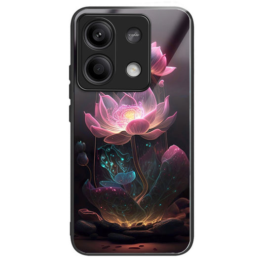 For Xiaomi Redmi Note 13 5G Case Tempered Glass+TPU Phone Cover Pattern Printing - Pink Lotus